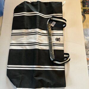 VICTORIA'S SECRET Striped Weekender Canvas Tote Bag Black White NWT